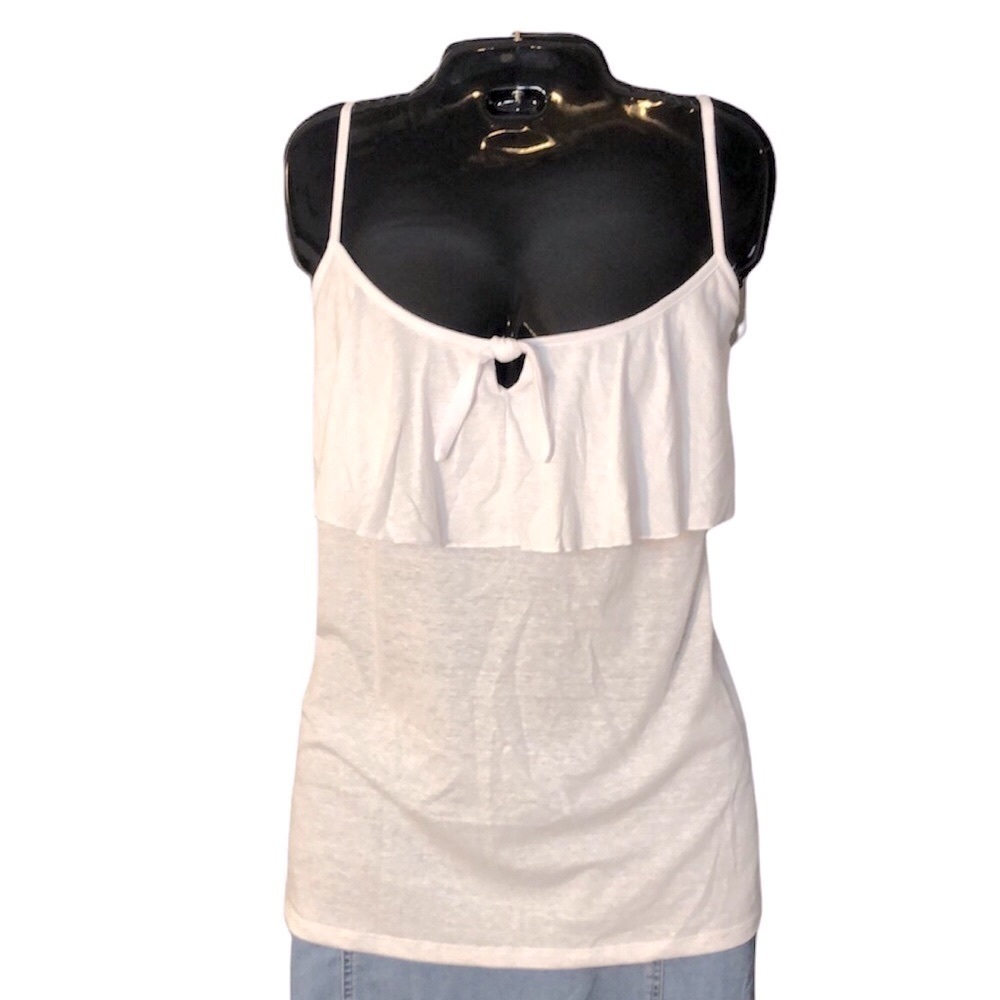 3X White Babydoll Ruffle Keyhole Cami Tank Top Plus Size Warehouse One​​​​​